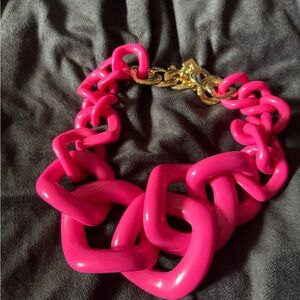 Pink and Gold Statement Necklace with Chunky Chain Links